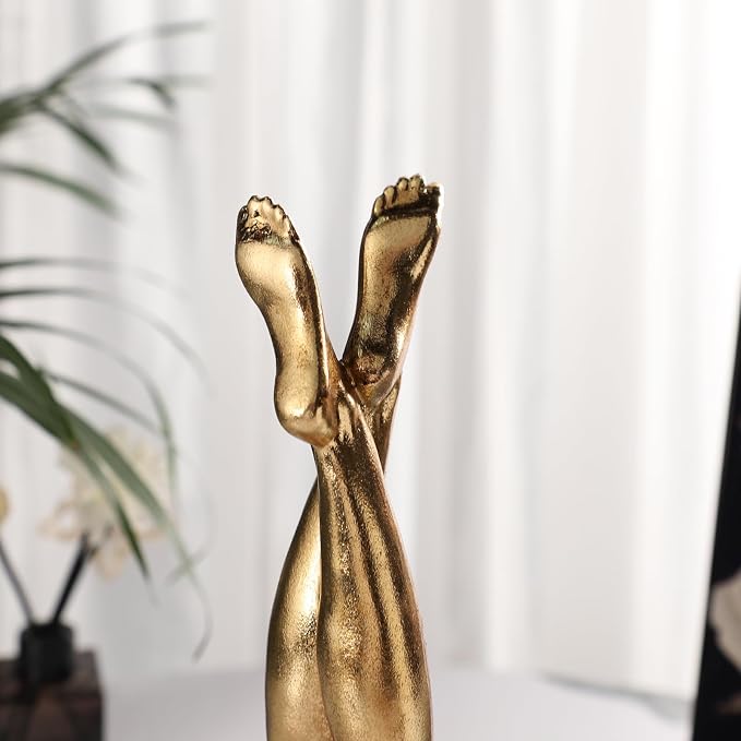 Golden Legs Sculpture Resin Statues Home Decor (Straight Leg) | Gold Legs Shelf Decor Electroplated Resin Statues Office Desktop Home Decor Bedroom Sculpture Indoor/Outdoor Ornament