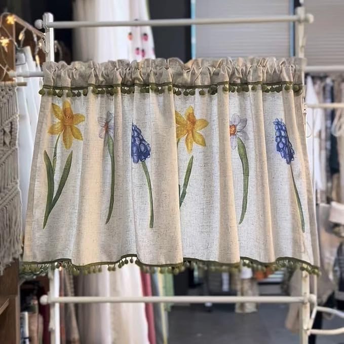 Natural Linen Sheer Window Treatment Light Reducing Curtain Panels Linen Textured Tiers for Kitchen/Living Room, 1 Panels (Size : 200 cm Wide*125 high)