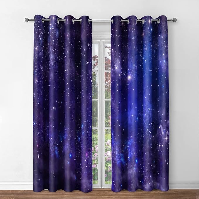Jekeno Space Galaxy Blackout Curtains - Room Darkening Window Drapes Universe Psychedelic Planet Nebula Starry Sky Print Decor Home Bedroom Living Room Grommet Window Drapes 2 Panel Set, 42"x84"