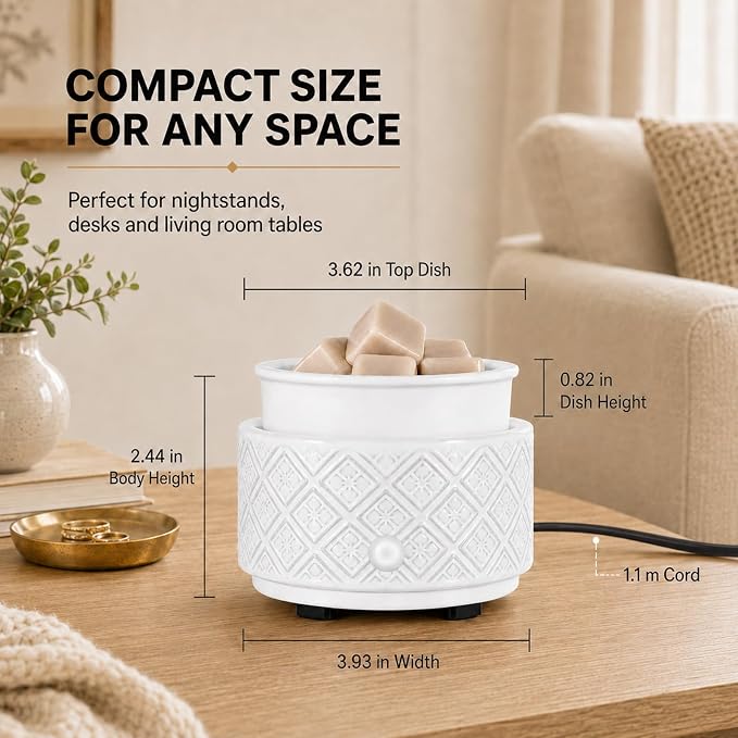 Wax Melt Warmer for Scented Wax,3-in-1Ceramic Wax Warmer Fragrances Candle Oils, Home Fragrance Burner,Electric Candle Warmer Perfect Christmas Gifts for Mom Women(White)