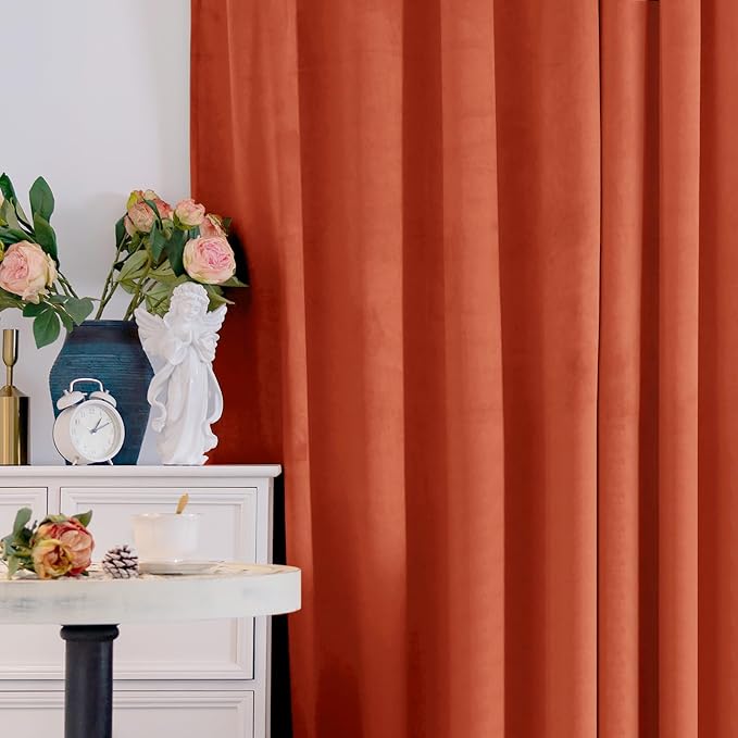 BGment Terracotta Velvet Curtains 72 Inch Length for Bedroom, Burnt Orange Luxury Thermal Insulated Blackout Super Soft Window Curtains with Back Tab Rod Pocket for Living Room, 2 Panels, 52 x 72 Inch