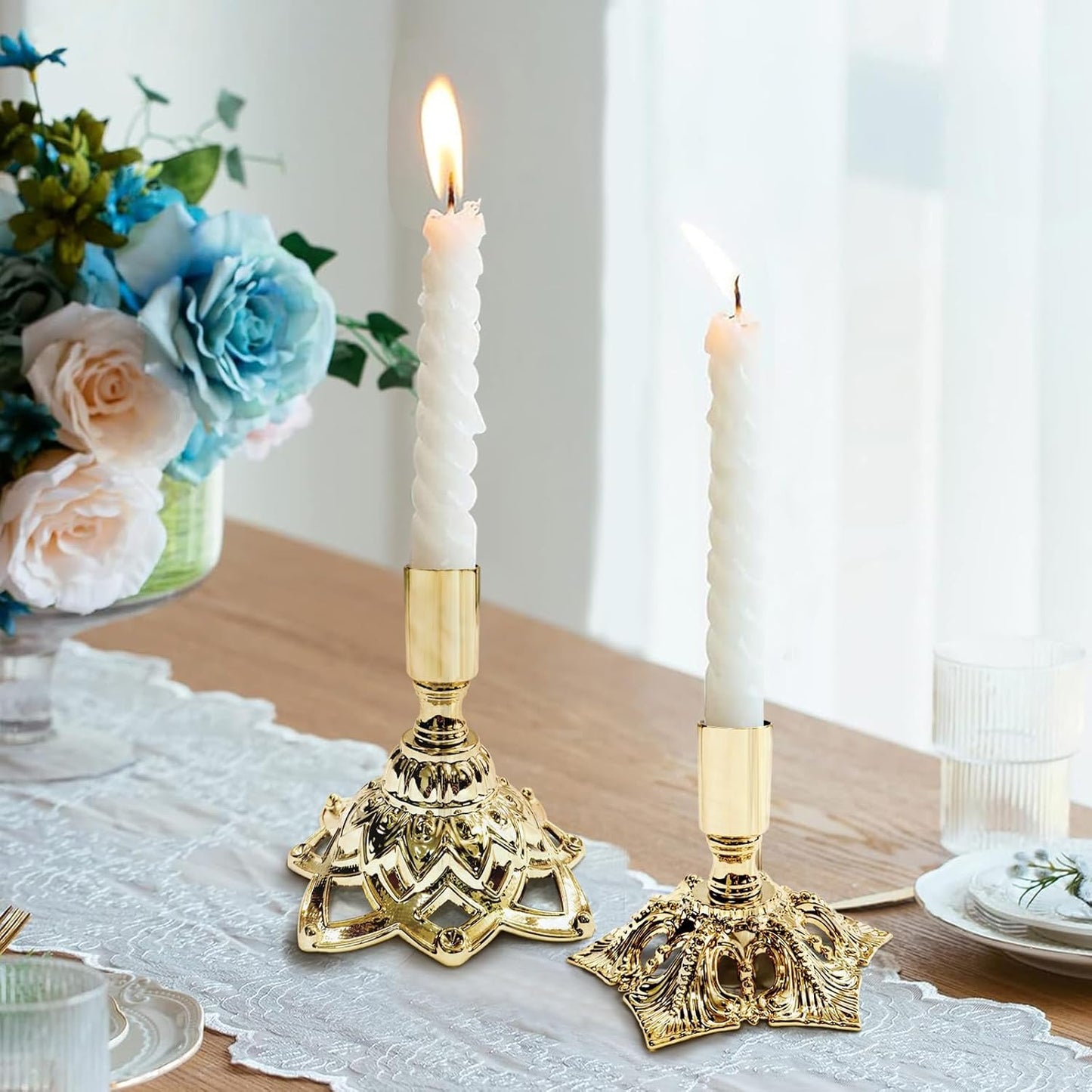 Candlestick Holders,Taper Candle Holder for Candlesticks Gold Plated Candle Metal Stick Candle Holders for Fireplace,Party, Dining,Wedding Decor,Fits 3/4 inch Thick Candle(Set of 6Pcs)