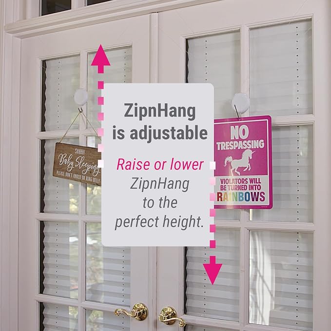 Zip 'n Hang Wreath Hanger for Front Door – Damage Free Adjustable Door Wreath Hanger for Glass, Screen & Standard Doors, Christmas Wreath & Decor Hook (White - 3 Pack)