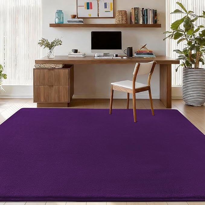 qulint 8x10 Area Rug for Living Room, Dark Purple Washable Rugs for Bedroom Aesthetic Modern Thickened Memory-Foam Indoor Carpet, Minimalist Solid Large Carpet for Kid Room Playroom Home Decor