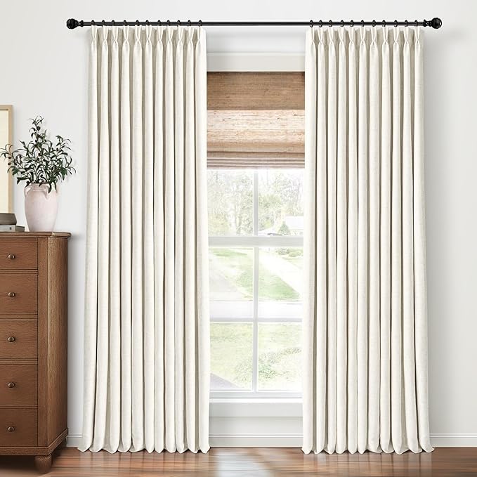 CAPALOCA Pinch Pleated Curtains Blackout, Linen Blackout Curtains 120 inches Long 2 Panels Set for Bedroom, Thermal Insulated Pinch Pleated Drapes for Living Room, 40" W x 120" L (Pack of 2), Natural