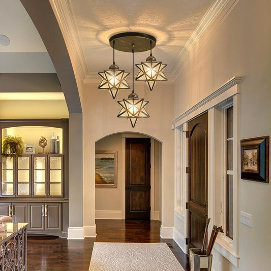 Glass Glam Chandelier Star Pendants Light Fixture Modern Elegant Ceiling Hanging Lights Included LED Warm Light Bulbs Oiled Bronze