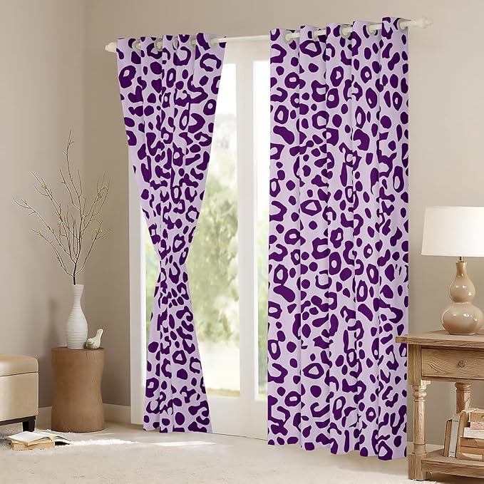 Feelyou Cute Leopard Room Darkening Blackout Curtain Cheetah Curtains for Bedroom Living Room Boys Girls Purple Animal Print Blackout Curtains (2 Panels, 38 x 54 Inch) Safari Window Treatments