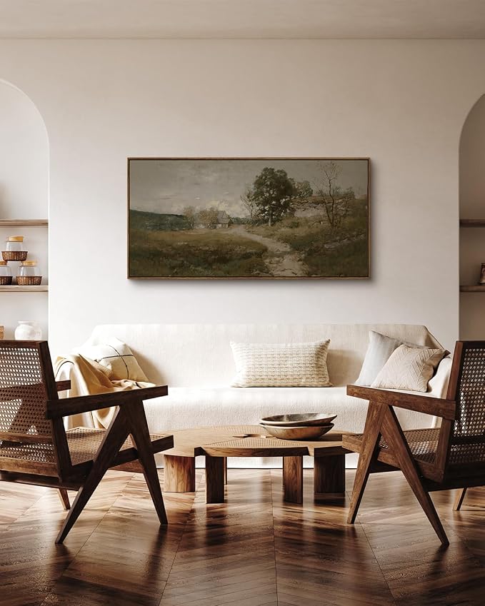 InSimSea Extra Large Framed Vintage Wall Art, Living Room Country Farmhouse Decor, Retro Road Landscape Paintings, Canvas Prints, Rustic Scenery Long Pictures for Bedroom Above of Bed,24x48inch