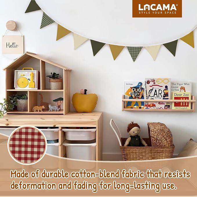 Lacama Nursery Wall Decor Sage Green Pennant Banner Flags, Toddler Boy Room Decor，Retro Green Checkered Garland Triangle Banners,Toddler Boy Room Decor, Bunting Flags for Shower Birthday Party