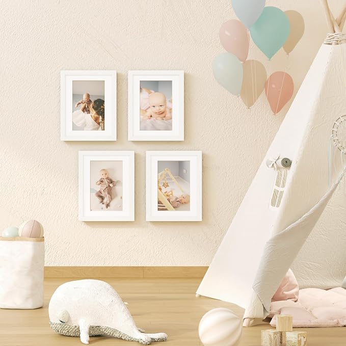 KINLINK 8.5x11 Kids Art Frame 2 Pack, Solid Wood Artwork Frames Changeable, Front Opening Hold 150 Pictures, Art Frames for Kids Artwork, 6x9 with Mat 8.5x11 without Mat, Picture Frames White