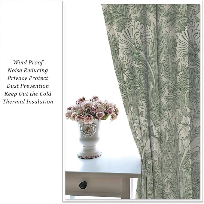 Bohemia William Morris Art Blackout Window Curtains, Vintage Flowers and Foliage Rod Pocket Curtains, for Living Room Bedroom 27.5(W)*63(L) 2 Panels