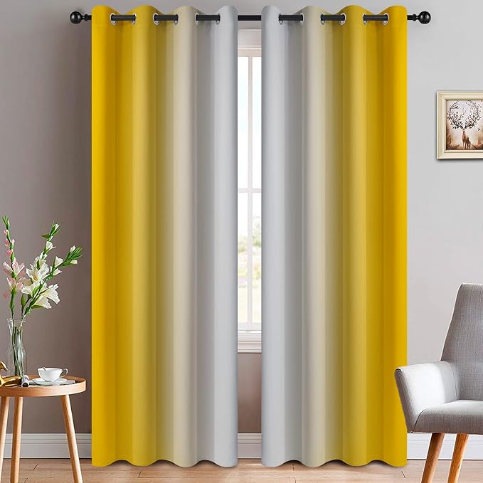 Yakamok Yellow Ombre Curtains 84 Inches Long, Light Blocking Gradient Color Curtain Panels, Room Darkening Grommet Window Drapes for Bedroom(52x84 Inch, 2 Panels) | Room Darkening Curtains 84,Thermal Insulated Gradient Color Drape,Light Blocking Gromme...