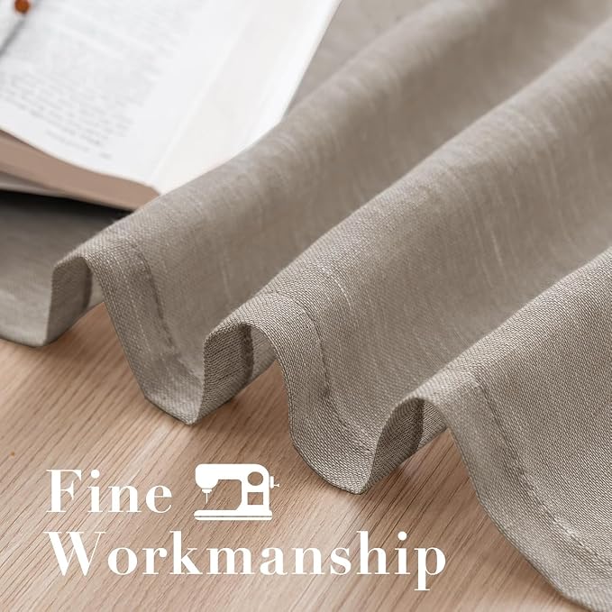 H.VERSAILTEX Linen Curtains Flax Linen Blended Curtain Panels for Living Room/Bedroom Semi Sheer Privacy Curtains 72 inch Length 2 Panels Set Nickel Grommet Window Drapes, Taupe