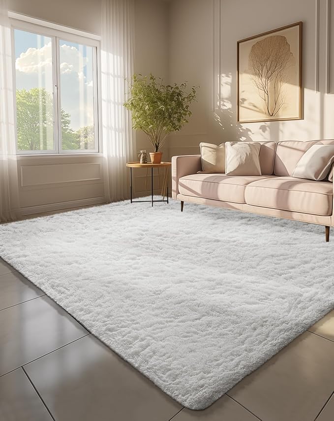 Ophanie 6x9 White Rugs for Living Room,Large Fluffy Shag Fuzzy Plush Soft Living Room Area Rugs,Floor Shaggy Carpets for Bedroom,Carpet for Kids Boys Girls Dorm Decor with Over 99 pcs Pile fibers