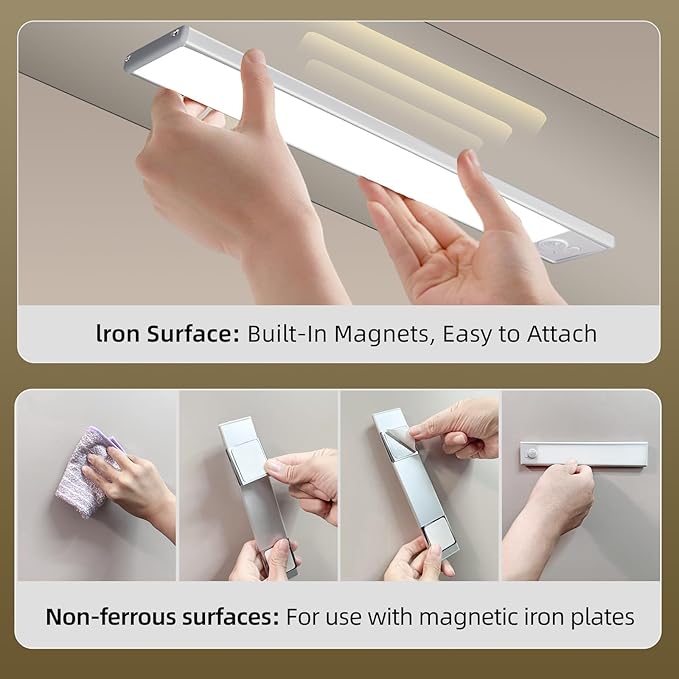 4 Pack Under Cabinet Lighting, Rechargeable Motion Sensor Light Indoor, Wireless Dimmable Magnetic Closet Lights, 32 LED Under Counter Lights for Kitchen, Wardrobe, Stairs, White Light