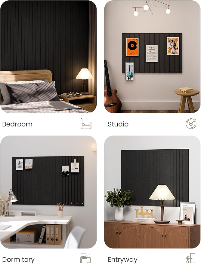 Fluxynara Large Felt Bulletin Board 36" x 24" Cork Board Alternative-6 Pack with 32 Safe Removable Adhesive Tabs, Cork Boards for Walls Cork Board for Home Office Classroom Pin Board -Black
