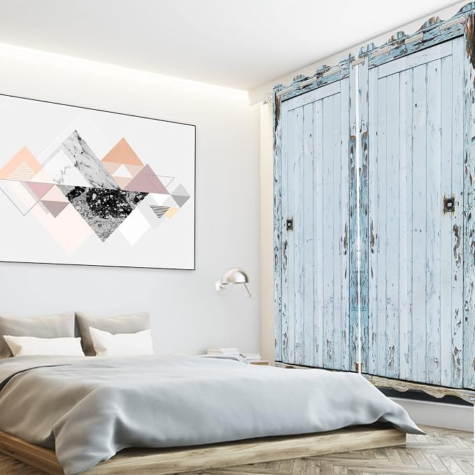 Wooden Barn Door Window Curtains Vintage Blackout Kitchen Curtains Rustic Country Farmhouse Garage Decor Light Blue Wood Planks Print Window Drapes for Living Room Bedroom,26x84 inch,2 Panels