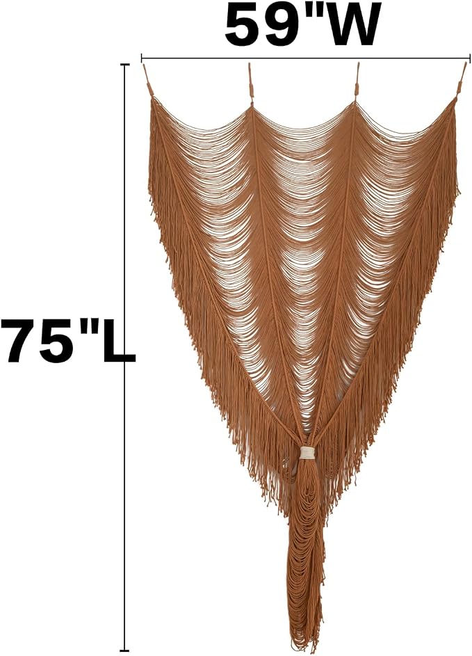 Macrame Curtain Boho Curtain Doorway Window Wall Decor Fiber Yarn Art Handwoven Wall Hanging Art Craftsmanship Home Door Bedroom Wedding Backdrop Arch,Closet Room Divider 59" W x 75" H (1 Panel,Khaki)