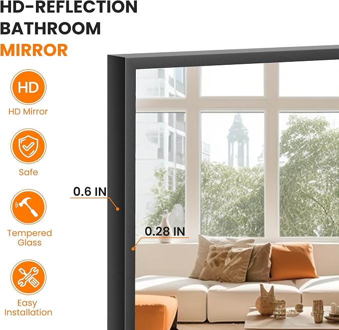 TRAHOME Bathroom Vanity Mirror for Wall, 2 Pack 36" x 24" Metal Framed Rectangular Bathroom Wall Mirror for Over Sink, HD Shatterproof Glass, Hangs Horizontally or Vertically(Black)