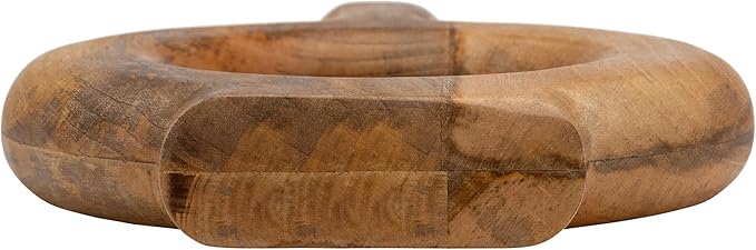 Mango Wood Vase, Modern Donut Vase Design – Accent for Sculptural Display, Decorative Modern Flower Vase – Flower Holder for Stems or Greenery, Living Room or Office Shelf, Home Decor – 14", Brown