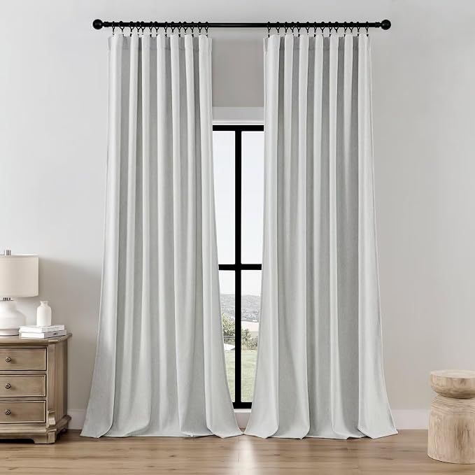 Joydeco Faux Linen Curtains 96 Inches Long 2 Panels Set for Bedroom Living Room, 52 inch Wide Light Filtering Drapes with Back Tab & Rod Pockets (52x96 inch, Greyish White)