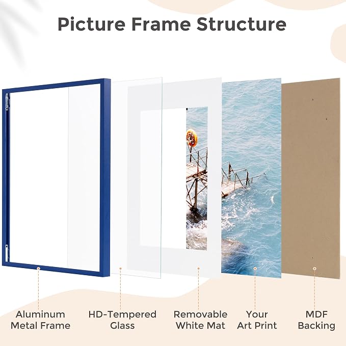 A3 Picture Frame 11.7x16.5 for A4 8.3x11.7 Photo, Aluminum Frame, Navy Blue | Sleek Metal Frame for Wall, Desk & Gift | Beveled Glass & Hardware, Minimalist