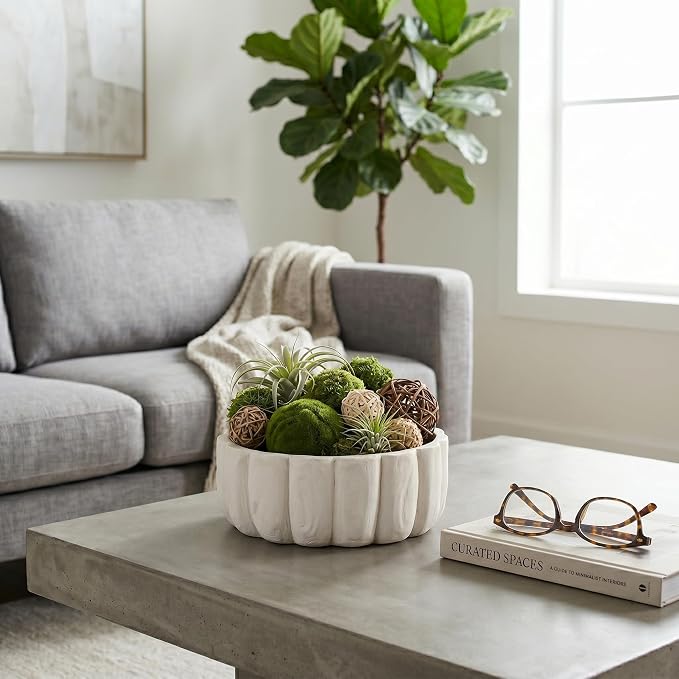 Decorative Wood Scalloped Bowl for Coffee Table Decor - Centerpiece Table Decorations for Home, Kitchen, Living Room, and Dining Room - Functional Bowl for Accessories, Candy, and Key - 4", White