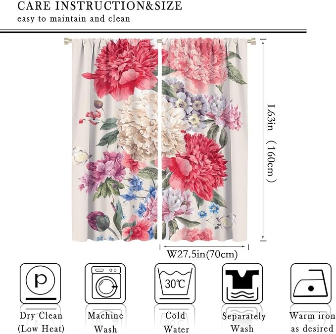 Floral Blackout Window Curtain Vintage Bouquet of Peony Wild Flowers Nature Botanical Leaf for Home Kitchen Livingroom Coffee Room Curtains Drapes 2 Panels 55x63in, Style-2