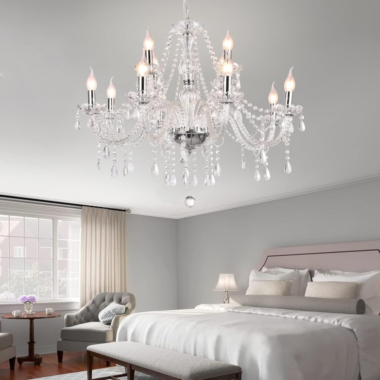 Modern Elegant 15 Lights K9 Crystal Glass Chandelier Pendant Ceiling Lighting European Style for Dining Living Room Bedroom Transparent,15 E12 Bulbs Required