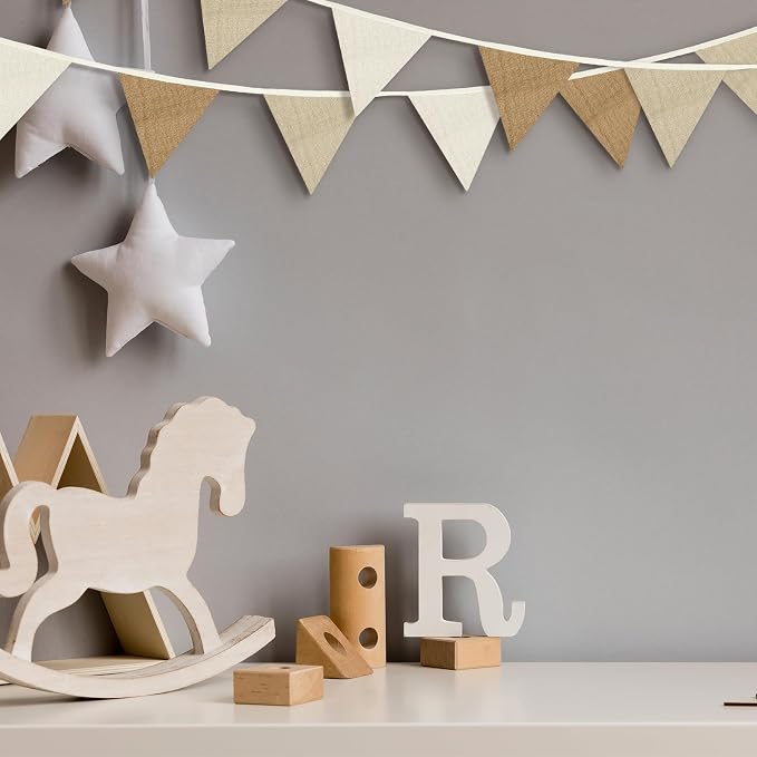Oudain 2 Pcs Pennant Banner Flags Nursery Garland Triangle Bunting Flags Playroom Wall Decor Banner for Nursery Baby Shower Birthday Boho Wedding Party Event, Each 7.75 ft(Simple Color)