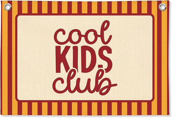 Boys Room Decor,Cool Kids Club Linen Canvas Banner, Orange Striped Wall Hanging,Playroom Decor Wall Flag Banner for Kids Room Nursery Toddler Boy Bedroom Classroom,Baby Shower Gifts 30x20 Inch