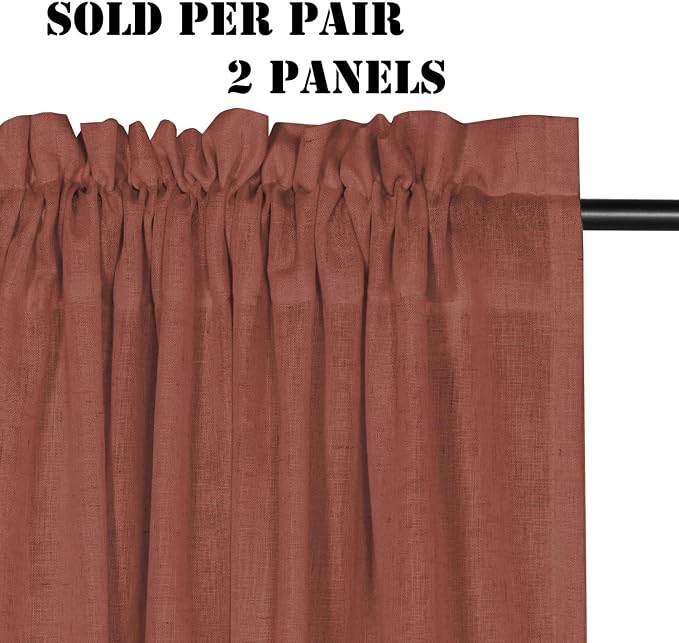 H.VERSAILTEX Linen Curtains Elegant Natural Linen Blended Curtains Energy Efficient Light Filtering/Rod Pocket Window Treatments Panels/Drapes for Living Room (Set of 2, Rust, 52 inch W X 108 inch L)