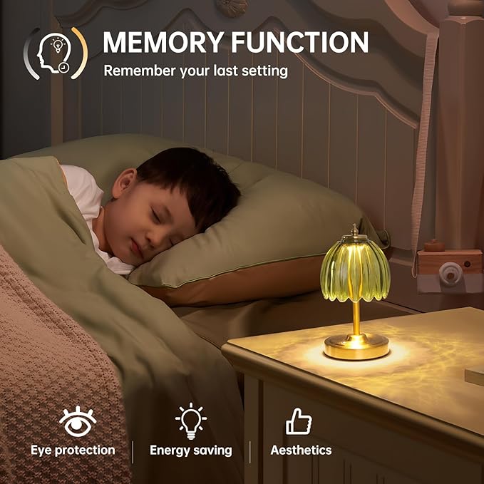 Shenmoyl Tulip Small Table Lamp, 5200mAh Cordless Touch Control Mini Table Lamp with 3 Color Temps & Stepless Dimming, Perfect for Small Spaces Like Dressers, Bedsides, Bookshelves (Green Tulip)