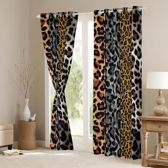 Feelyou Leopard Curtains for Bedroom Living Room Wild Animals Print Blackout Darkening Drapes Cheetah Window Treatments, 2 Panels 42 x 90 Inch Safari Room Decor
