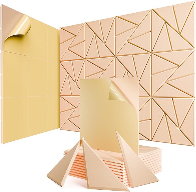 12 Pack Acoustic Panels with Self-Adhesive, 12"X 12"X 0.4"Sound Proof Foam Panels, Sound Panels High Density, Soundproof Wall Panels for Home Studio Office Apricot Pink