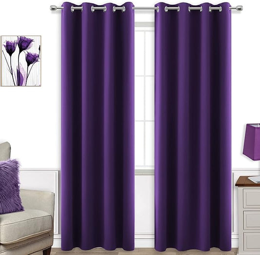 KOUFALL Purple Curtains 96 Inches Long for Living Room 2 Panels Grommet Darking Room Darkening Blackout Curtains for Bedroom,Royal Purple,52x96 in Length