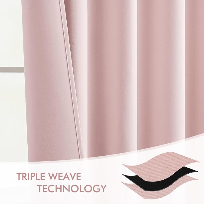 MIULEE Light Pink Back Tab Blackout Curtains 63 Inch Length 2 Panels Set for Living Room Bedroom Privacy, Rod Pocket/Pinch Pleat Thermal Insulated Room Darkening Pleated Light Blocking Drapes