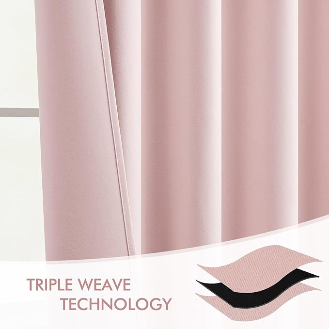 MIULEE Light Pink Back Tab Blackout Curtains 102 Inch Long 2 Panels Set for Living Room Bedroom, Rod Pocket/Pinch Pleated Thermal Insulated Room Darkening Light Blocking Floor to Ceiling Drapes