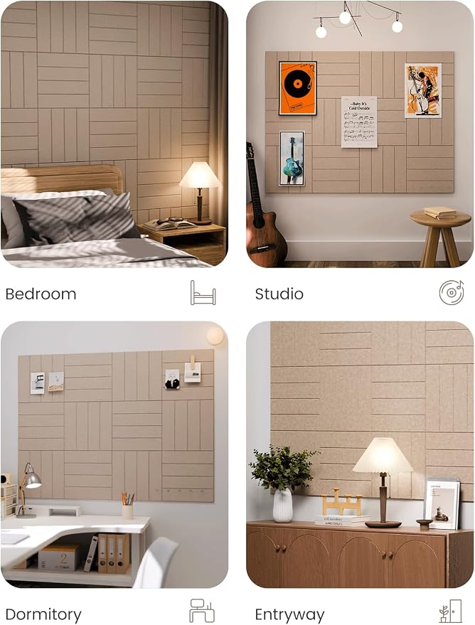 Fluxynara Large Felt Bulletin Board 48" x 36" Cork Board Alternative-12 Pack with 64 Safe Removable Adhesive Tabs, Cork Boards for Walls Felt Board for Home Office Classroom Pin Board-Taupe