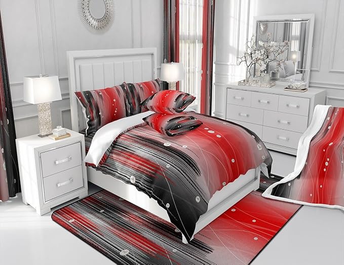 jejeloiu Red and Black Curtains for Bedroom (2 Panels, 38 x 45 Inch) Geometric Strip Lines Blackout Curtains for Kids Adults Pearl Messy Rust Darkening Drapes Gradient Stryle Window Treatments