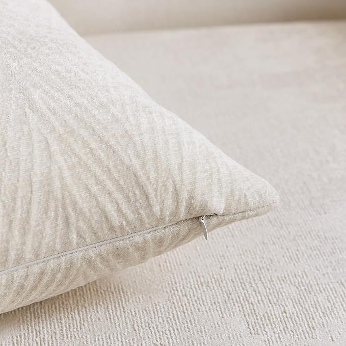 Summer Pillow Covers 24x24 Inch Set of 2, Soft Decorative Throw Pillow Covers with Leaves Texture, Hidden Zipper for Home Sofa Bed Couch (Beige, 24" x 24" (Pack of 2))