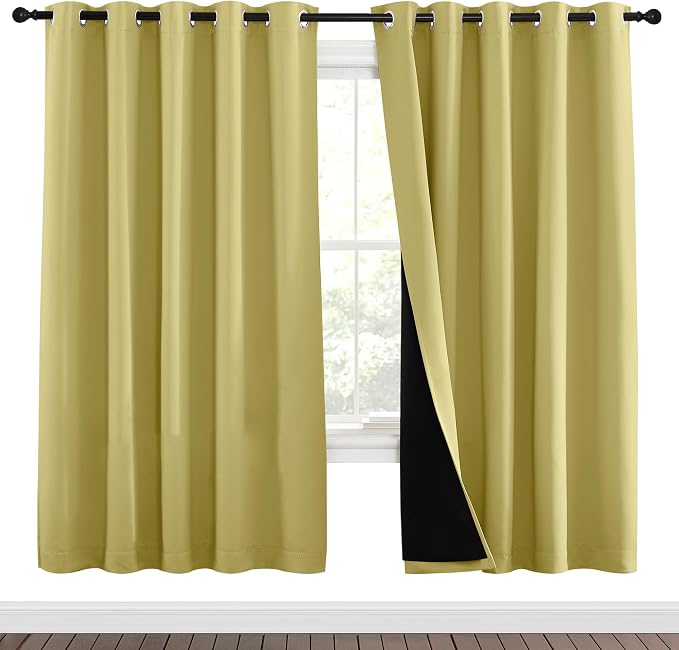 NICETOWN Paler Yellow Full Shade Curtain Panels, Pair of Energy Smart & Noise Blocking Out Blackout Drapes for Dining Room Window, Thermal Insulated Guest Room Lined Window Dressing(70 x 72 inch)