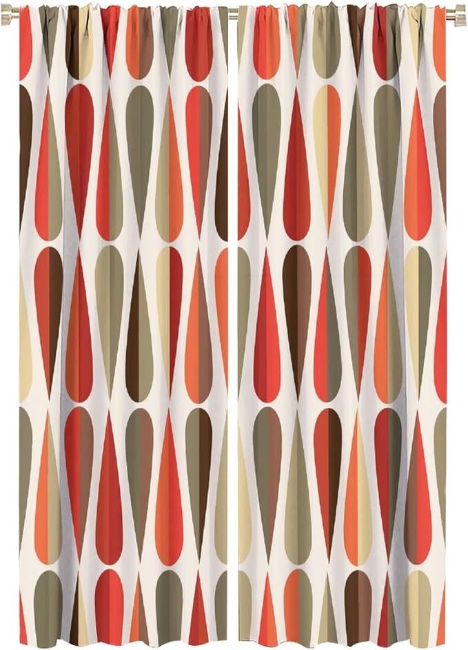 JESTRONRY Mid Century Curtains,Modern Abstract Triangular Retro Design Room Darkening Door Window Rod Pocket Curtain for Living Room Bedroom Kitchen Bathroom 42x63in