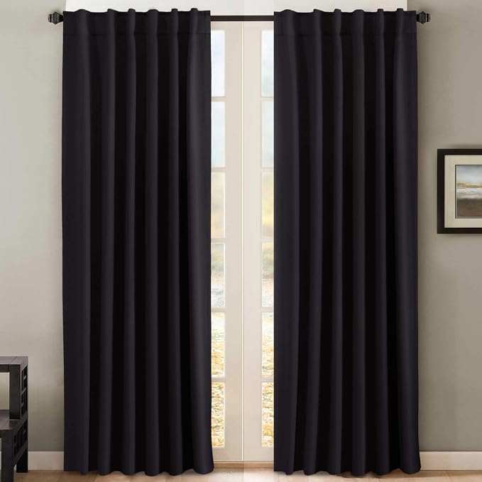 H.VERSAILTEX Blackout Curtains for Living Room Thermal Insulated Window Treatment Panels Room Darkening Blackout Drapes Back Tab/Rod Pocket Bedroom Draperies, 52 x 102 Inch, Jet Black, 2 Panels