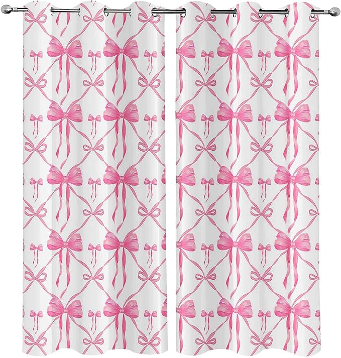 LUVIVIHOME Pink Bow Curtains, Cute Preppy Coquette Blackout Curtains for Girls Bedroom Living Room, Modern Aesthetic Bowknot Girly Room Decor, Grommet Window Drapes 2 Panel Sets, 42x63 Inch