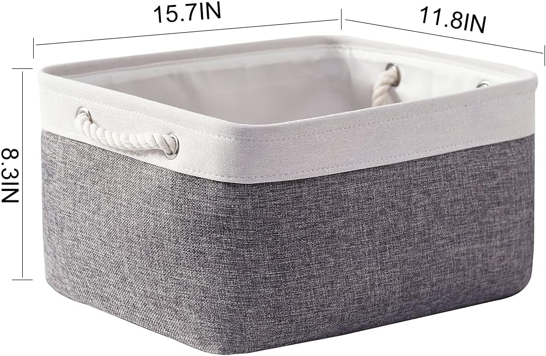 TheWarmHome Storage Basket for Organizing - 15.7x11.8x8.2 inch Large 3 Pack Collapsible Storage Bins for Shelves, Fabric Storage Cubes for Gift Closet Linen Organization (White & Grey)