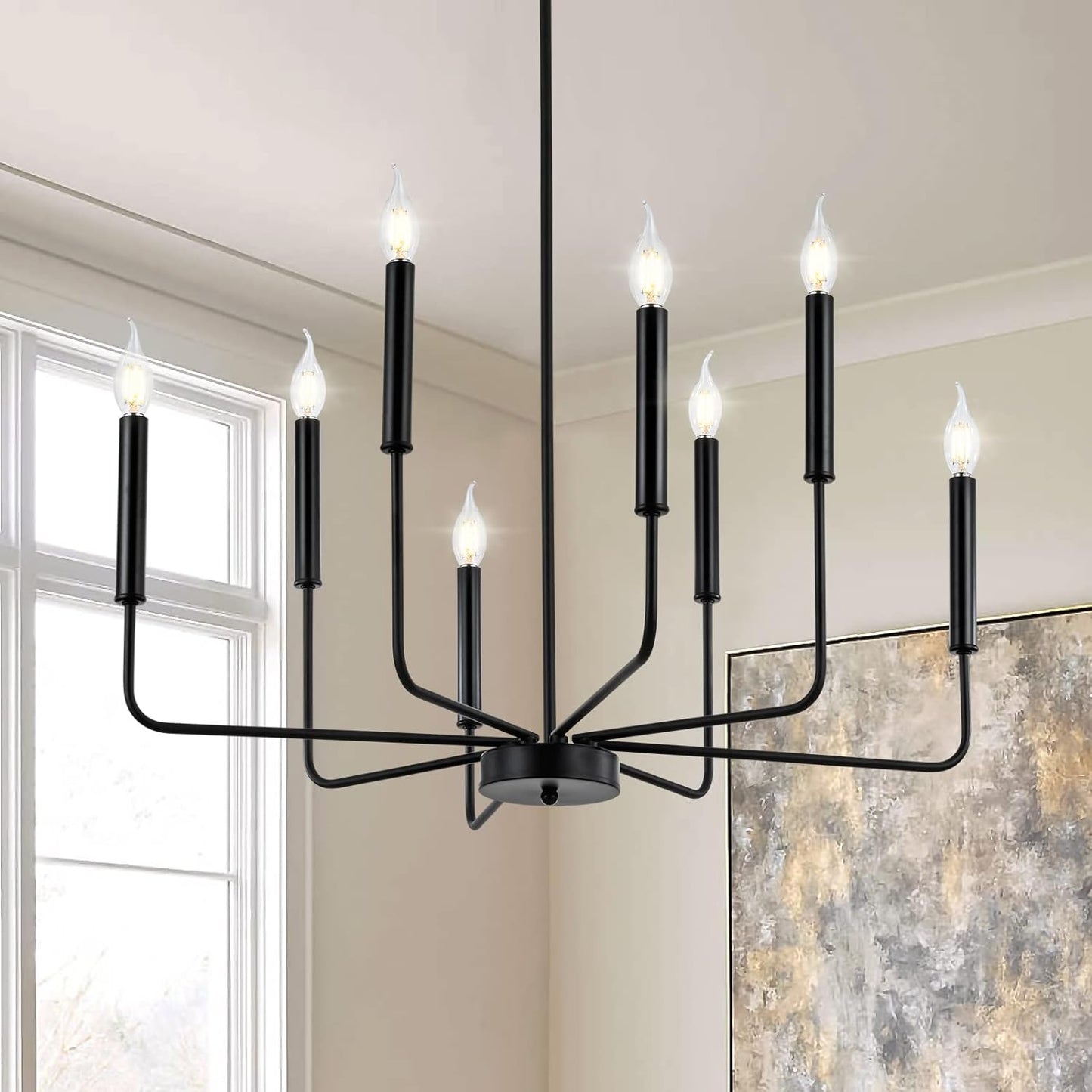 Modern Black Farmhouse Chandeliers, 8-Light Industrial Metal Chandelier Lighting, Classic Candle Hanging Pendant Light Fixtures for Kitchen Bedroom, Dining Room, Living Room,Foyer