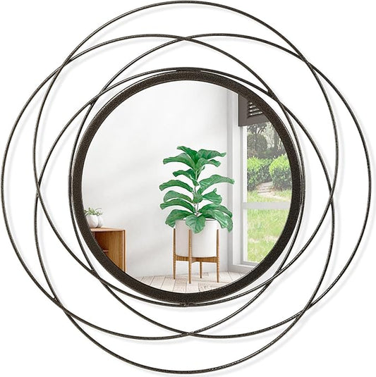Wall Mirror Mounted Small Round Decorative Mirrors, Circle Metal Art Mirror Home for Bathroom Vanity, Living Room or Bedroom 16”