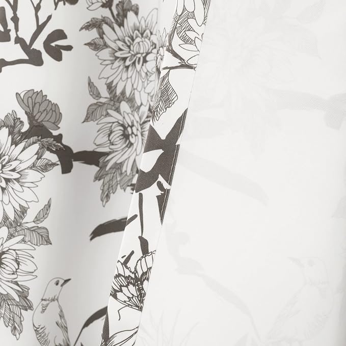 Lush Decor Botanical Garden Curtains Floral Bird Print Light Filtering Window Valance Drapes for Living, Dining, Bedroom, Gray & White, 52"W x 18L"