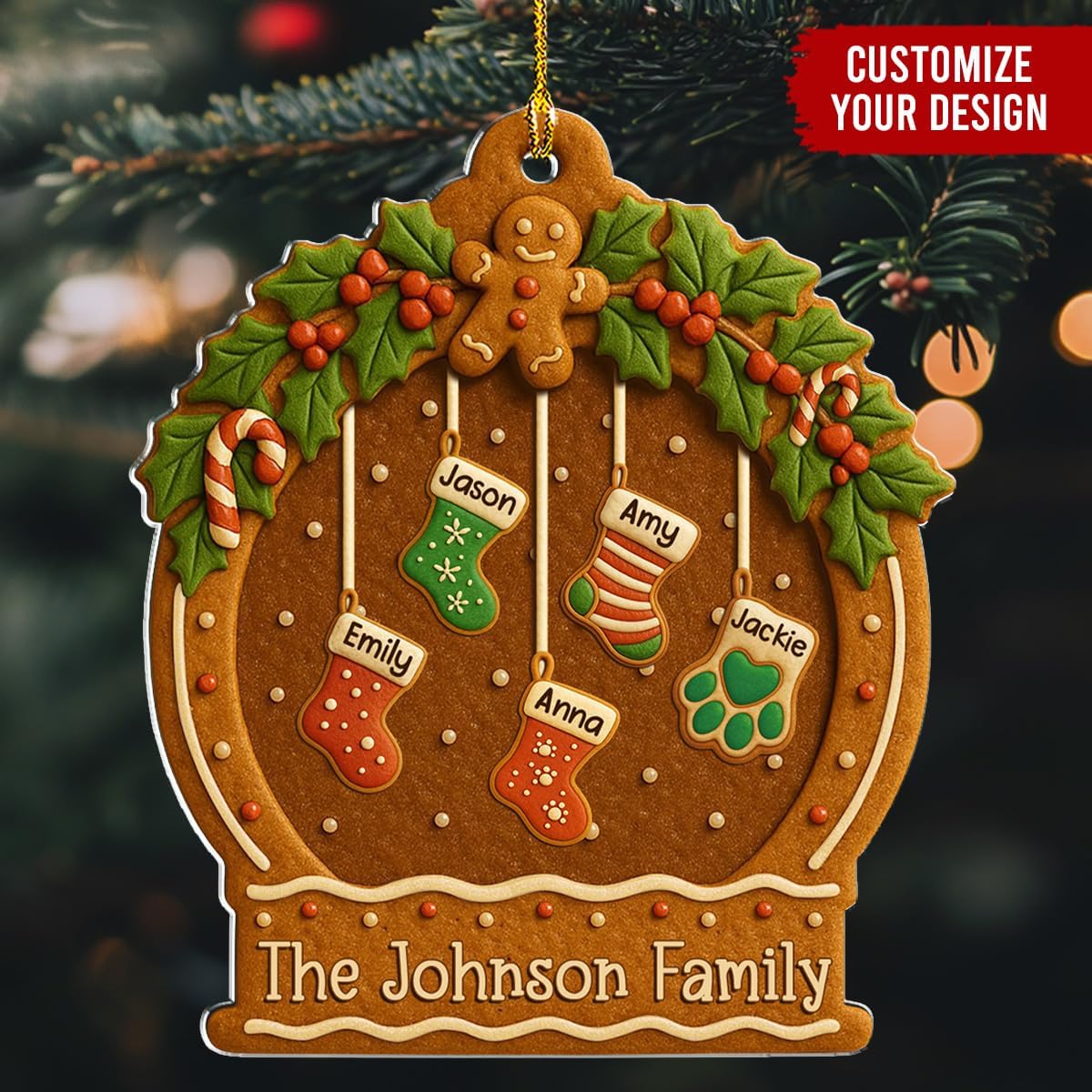 Personalized Family Ornament Christmas Cookies Style - Custom Stockings and Names Acrylic Ornament Gift Stocking Stuffers White Elephant Ideas (3)